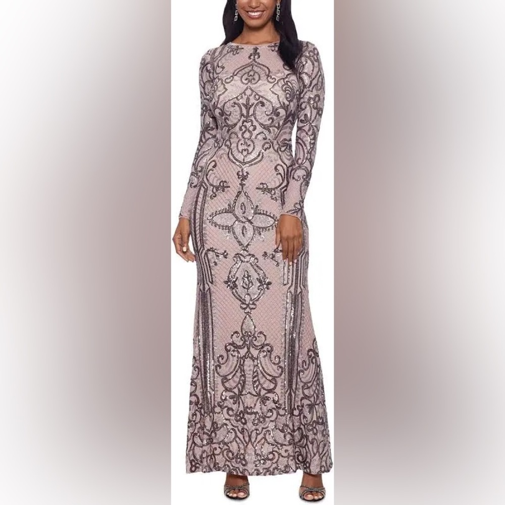 Betsy & Adam Women's Petite Placed Sequin Gown Brown Petite - 8 Petite